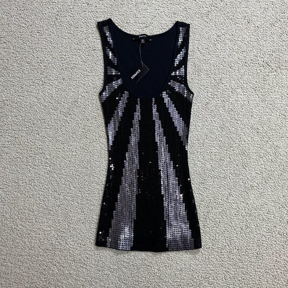 Express Tops - NWT Express Black/Silver Sequins Tank Top size XS